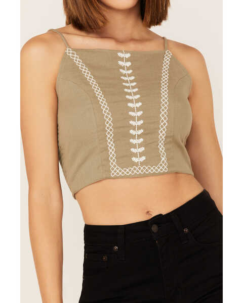 Image #3 - Sadie & Sage Women's Next To You Embroidered Crop Top, Olive, hi-res