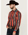 Image #2 - Wrangler Men's Checotah Southwestern Striped Print Long Sleeve Pearl Snap Western Shirt, Red, hi-res