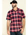 Hawx Men's Bullhead Indigo Plaid Short Sleeve Work Shirt , Black Cherry, hi-res