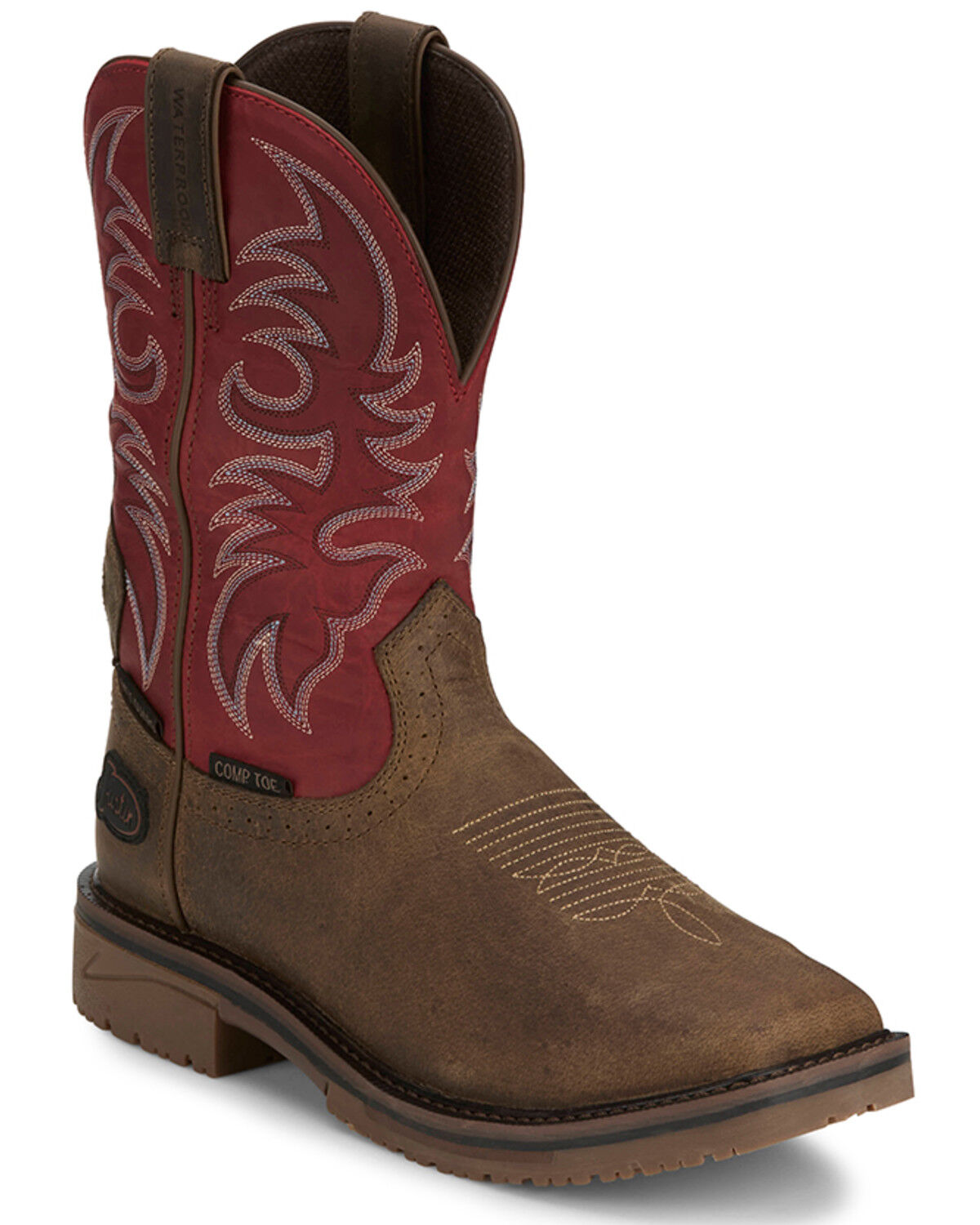 Image #1 - Justin Men's Broncy Waterproof Western Work Boots - Composite Toe, Brown, hi-res