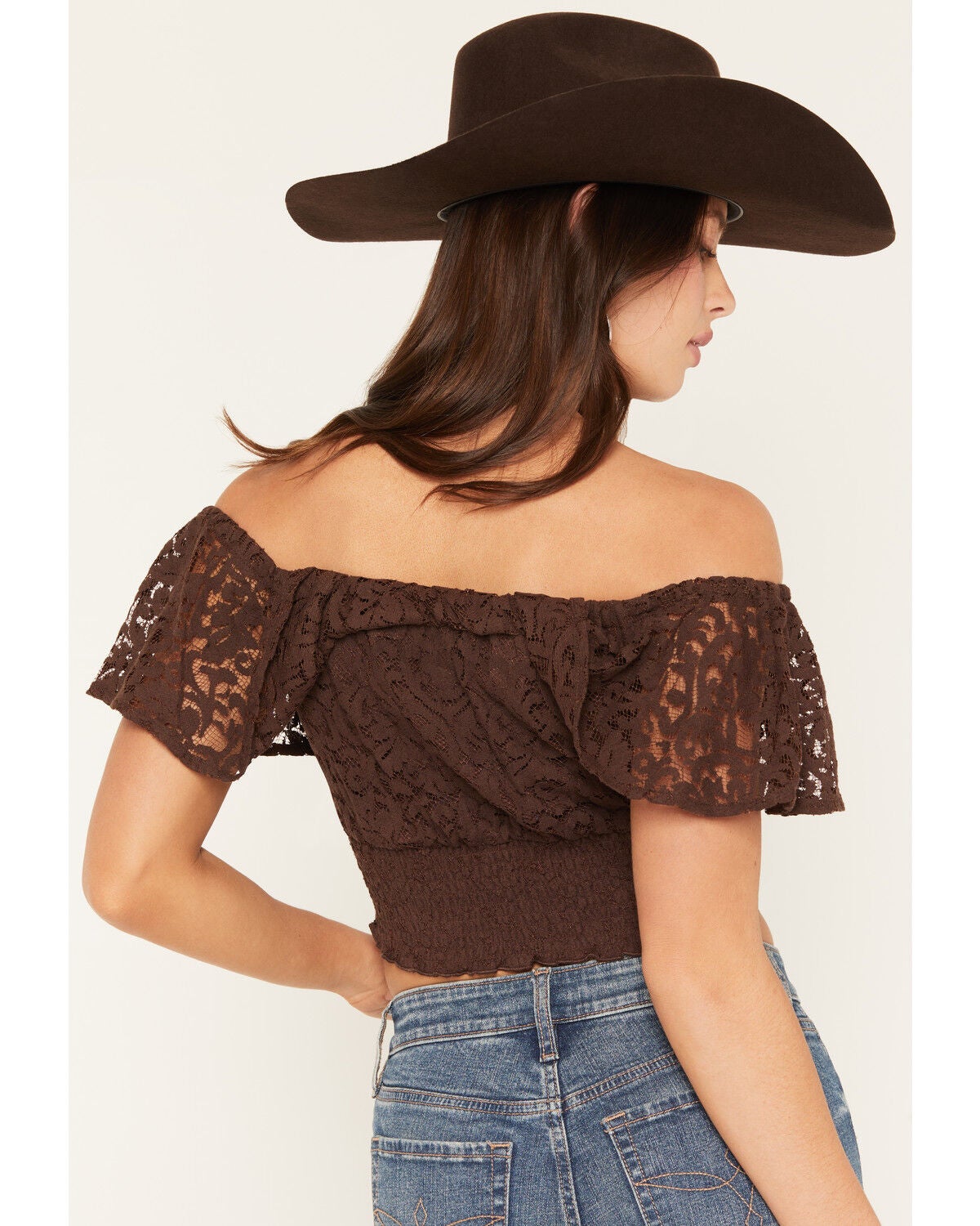 Image #4 - Shyanne Women's Loxley Cropped Lace Top, Cognac, hi-res