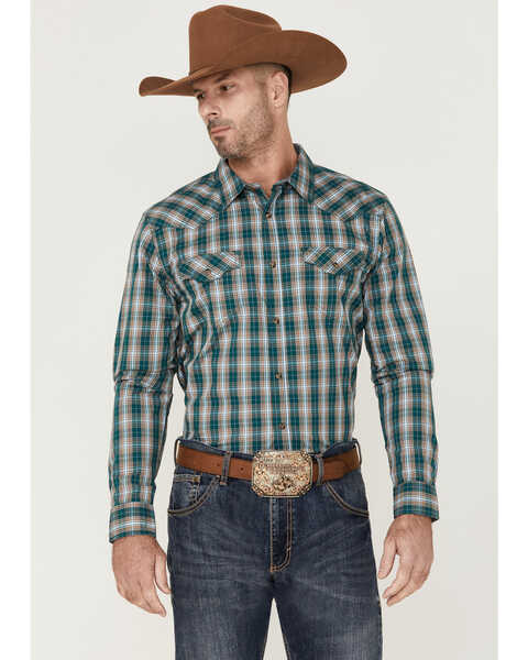 Cody James Men's Creek Fancy Plaid Print Long Sleeve Snap Western Shirt , Blue, hi-res
