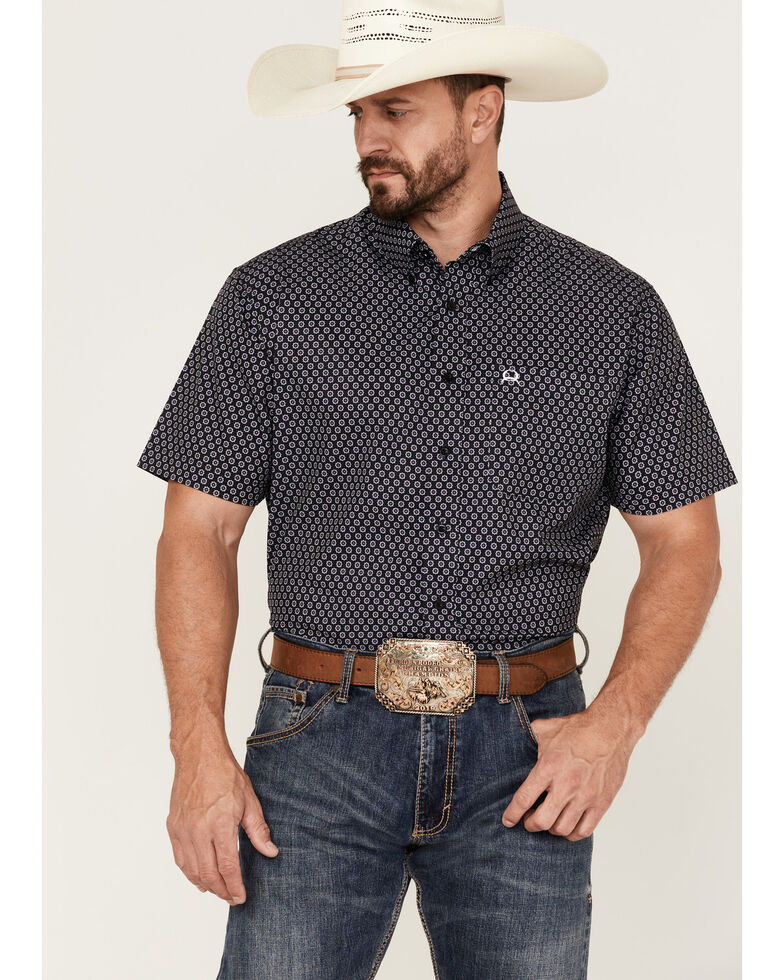 Cinch Men's Arena Flex Black Geo Print Short Sleeve Button-Down Western Shirt , Black, hi-res