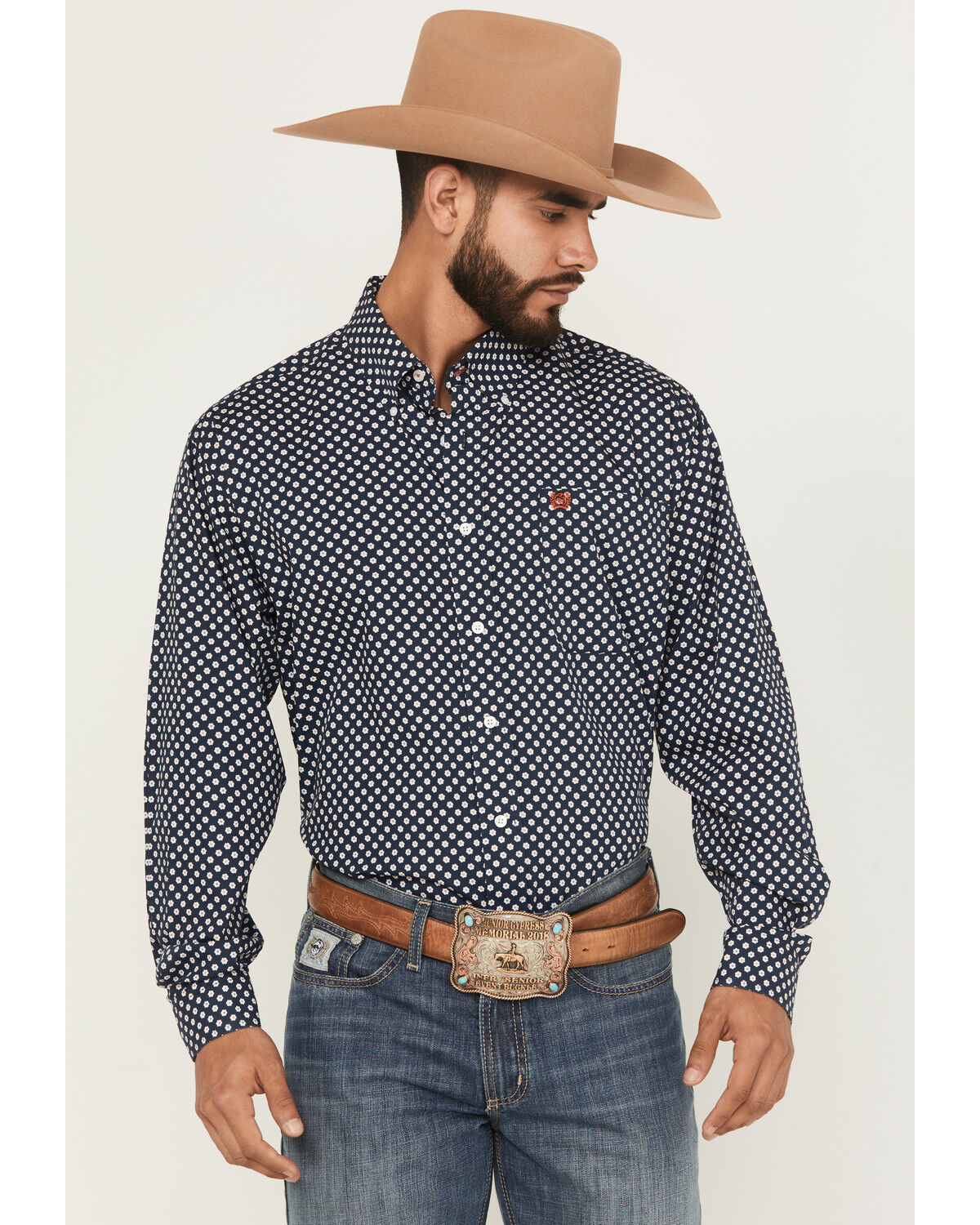 Image #1 - Cinch Men's Floral Print Long Sleeve Button-Down Western Shirt - Big, Navy, hi-res
