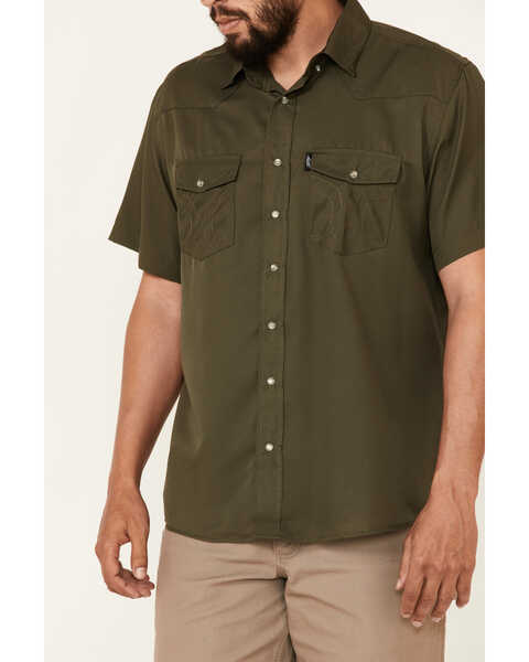 Image #3 - Hooey Men's Solid Habitat Sol Short Sleeve Snap Western Shirt , Olive, hi-res