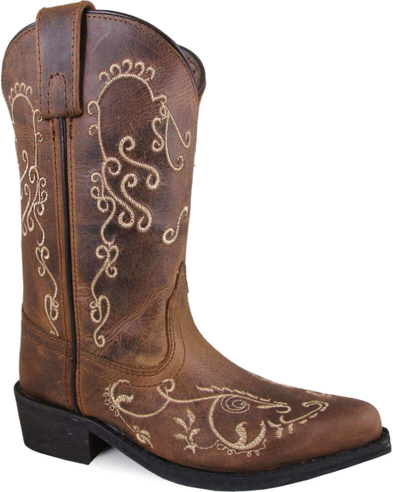 Smoky Mountain Girls' Brown Jolene Waxed Distressed Boots - Medium Toe , Brown, hi-res