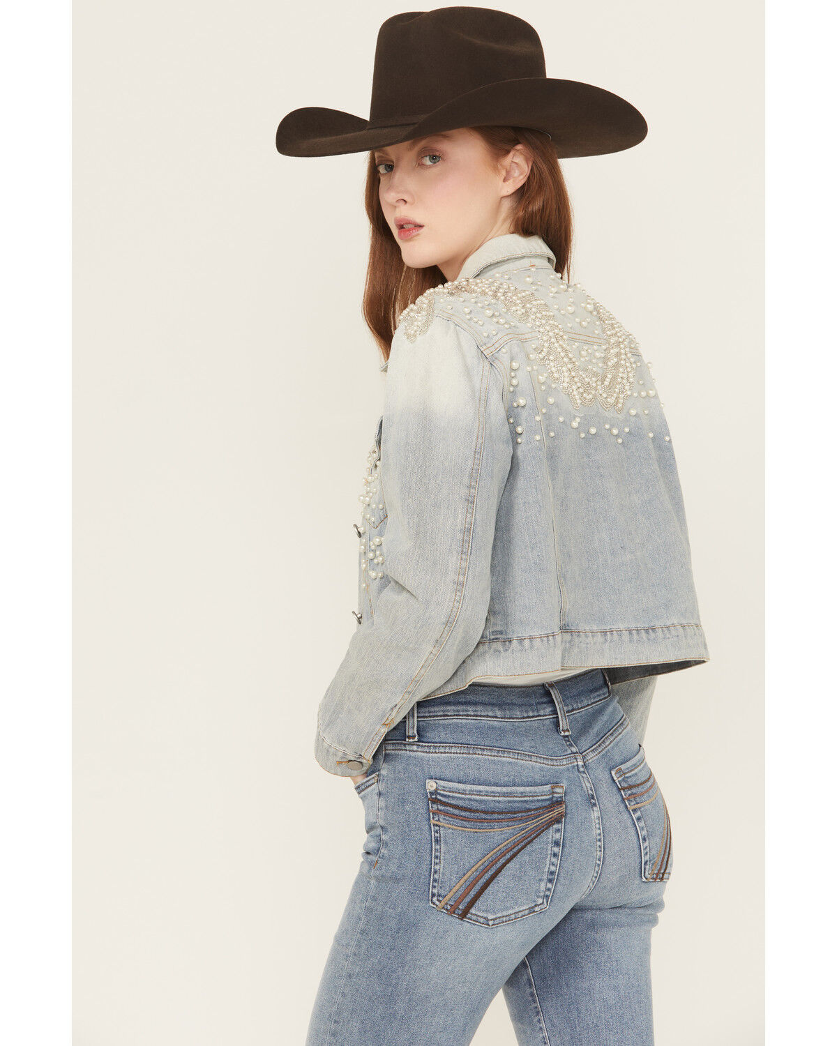 Image #4 - Saints & Hearts Women's Light Wash Embellished Denim Jacket, Light Wash, hi-res