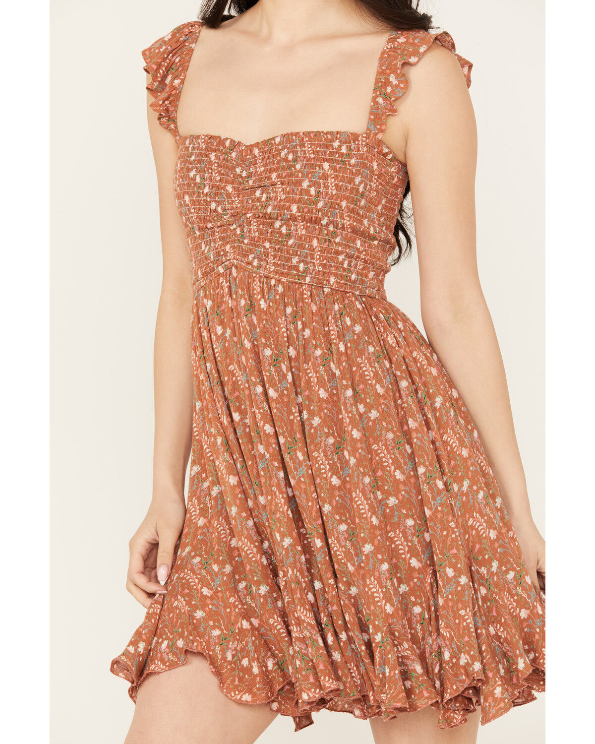 Image #3 - Rock & Roll Denim Women's Floral Print Mini Dress, Brown, hi-res