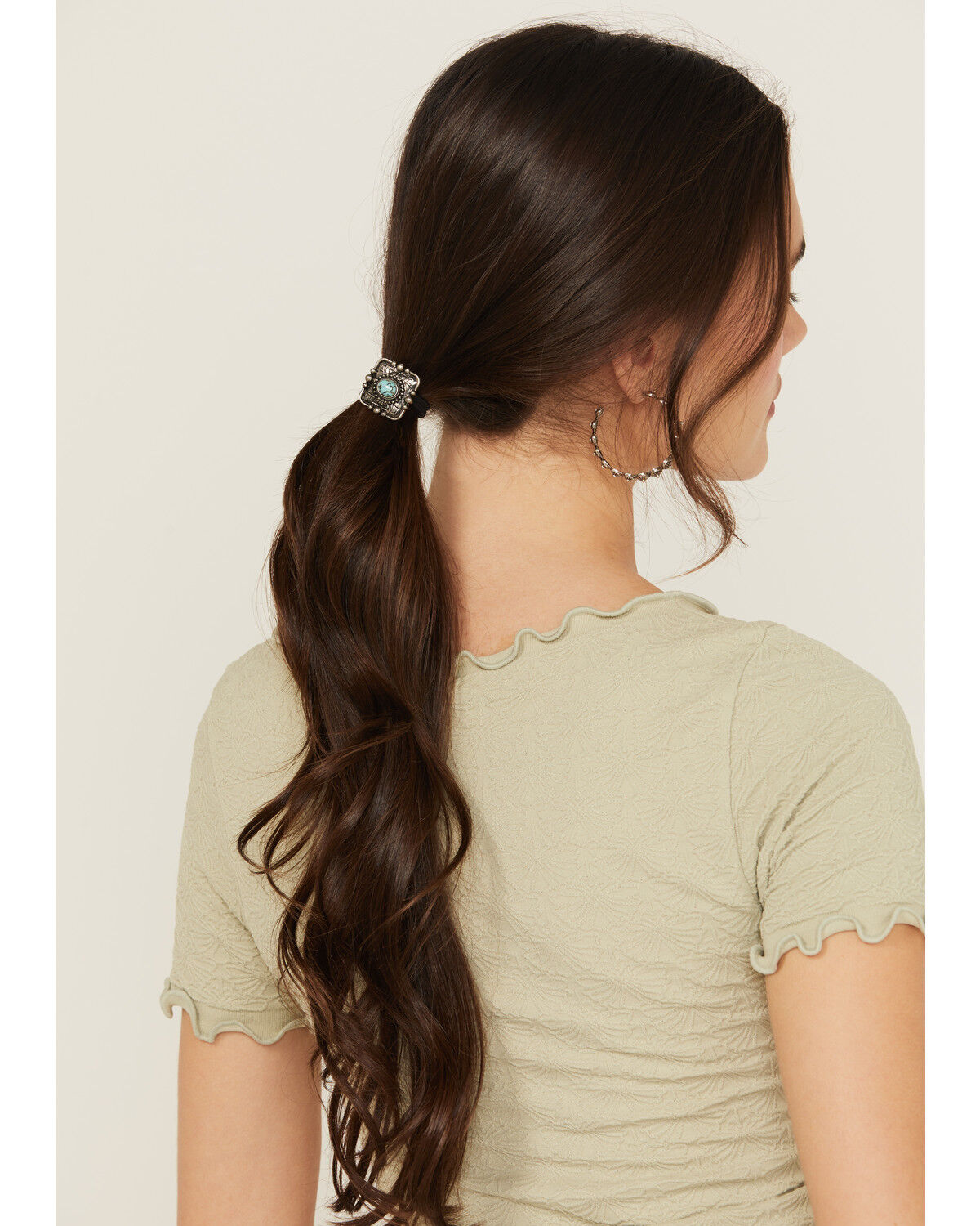 Image #1 - Shyanne Women's Square Concho Ponytail Holder, Silver, hi-res