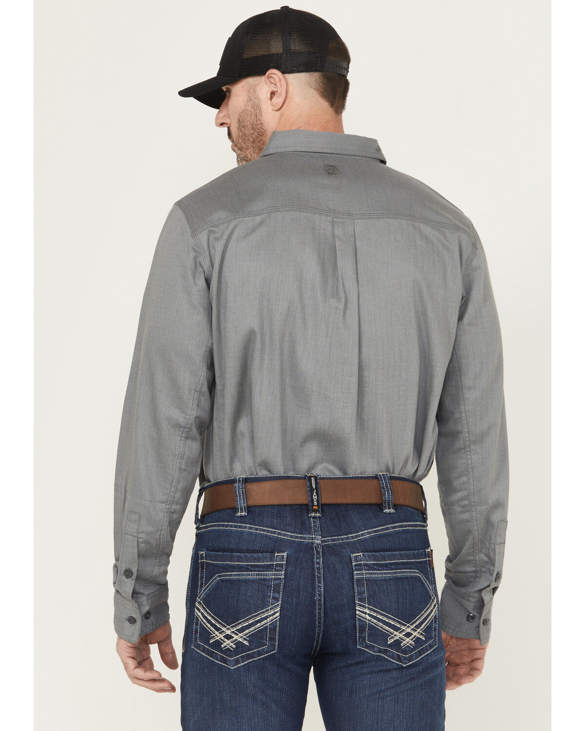 Image #4 - Hawx Men's FR Herringbone Long Sleeve Button-Down Work Shirt, Grey, hi-res