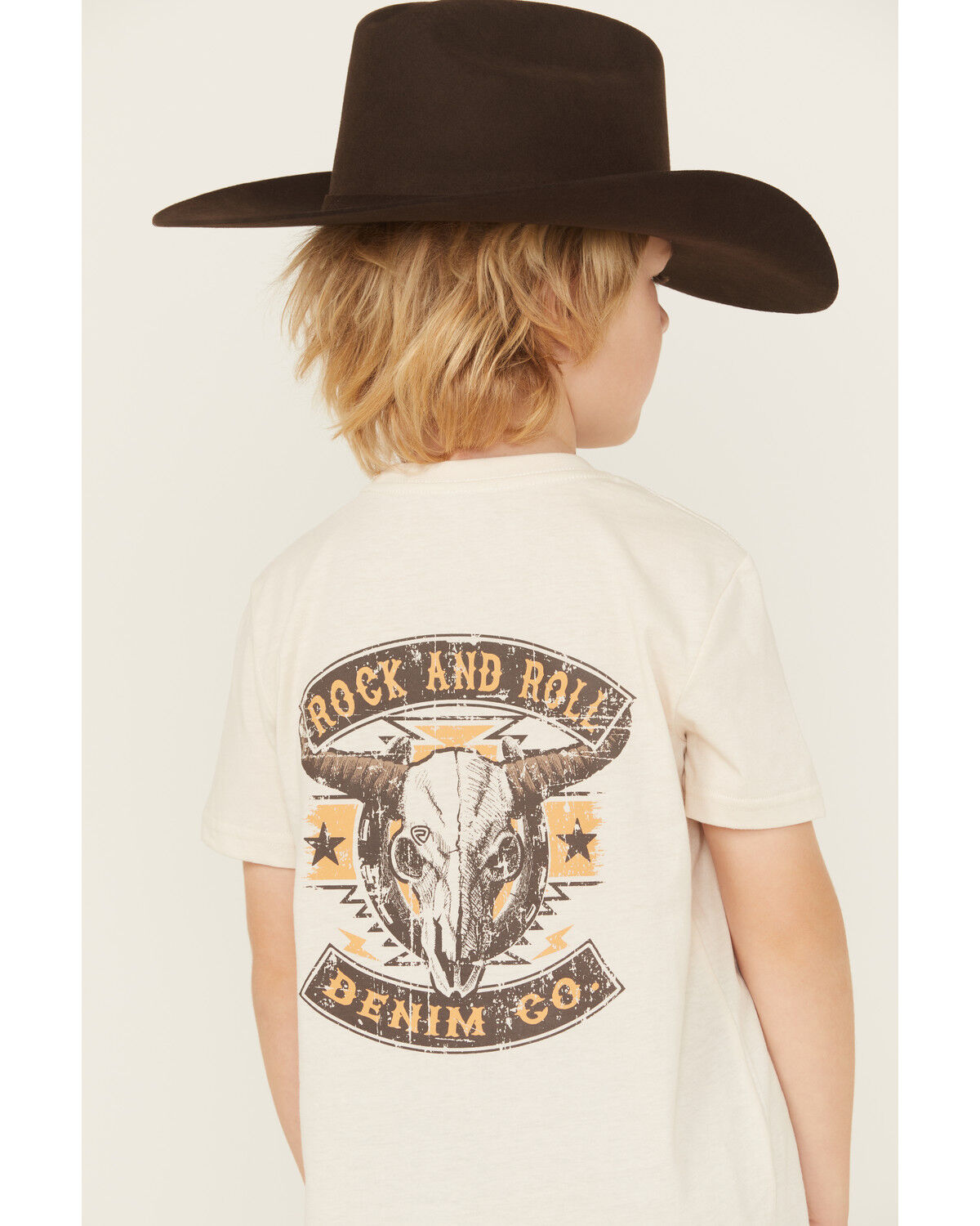 Image #1 - Rock & Roll Denim Boys' Long Horn Short Sleeve Graphic T-Shirt, Ivory, hi-res