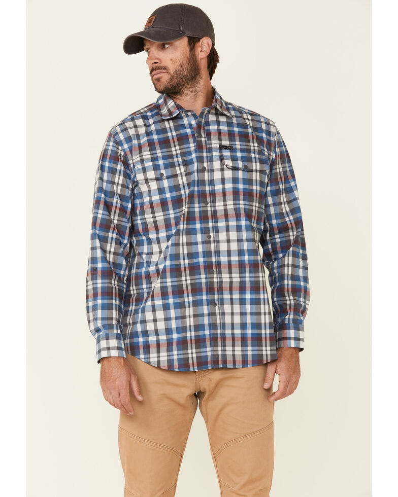 ATG™ by Wrangler Men's All Terrain Grey Plaid Pocket Utility Long Sleeve Western Flannel Shirt - Big & Tall, Grey, hi-res