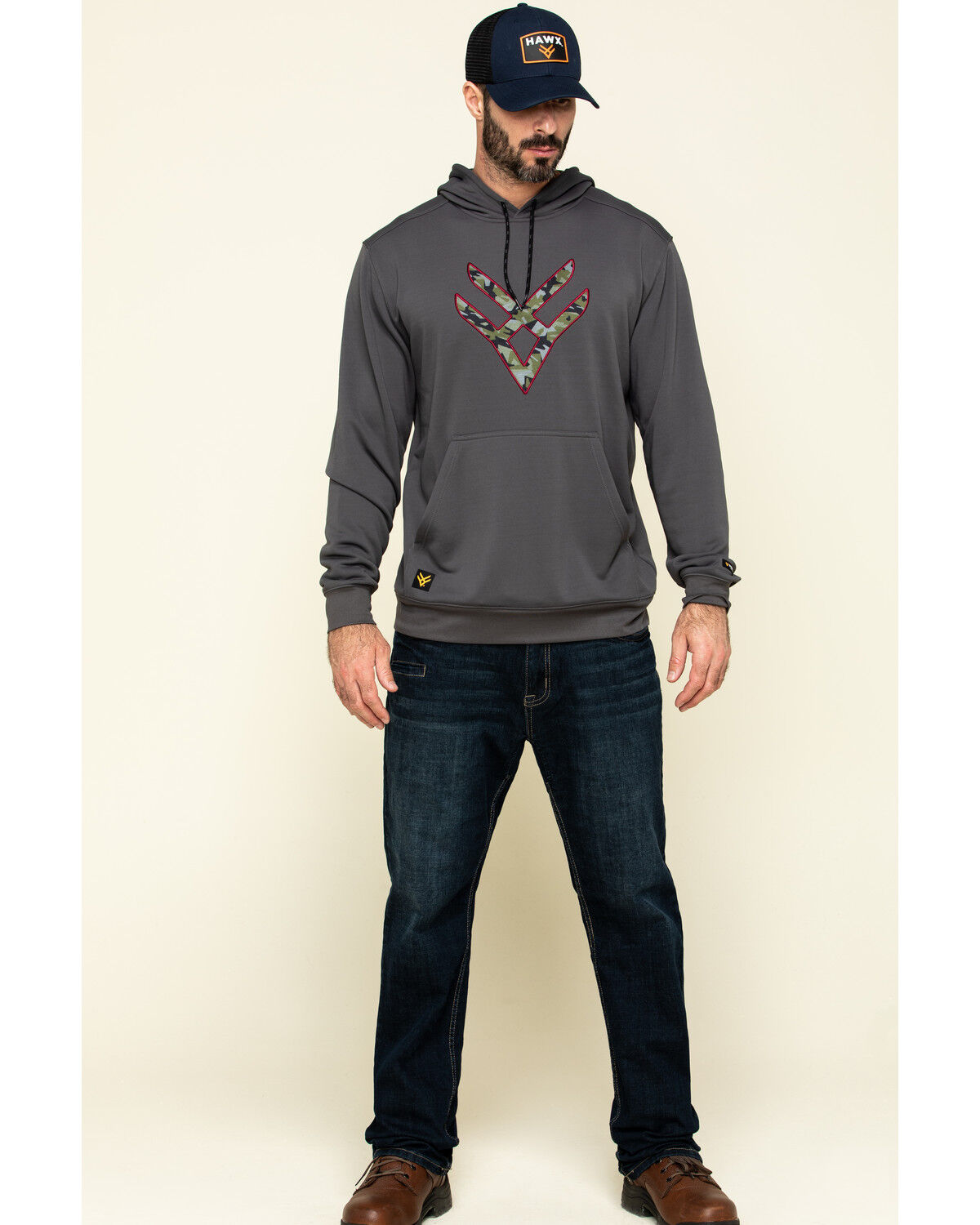 Image #6 - Hawx Men's Gray Tech Logo Hooded Work Sweatshirt - Tall, Dark Grey, hi-res