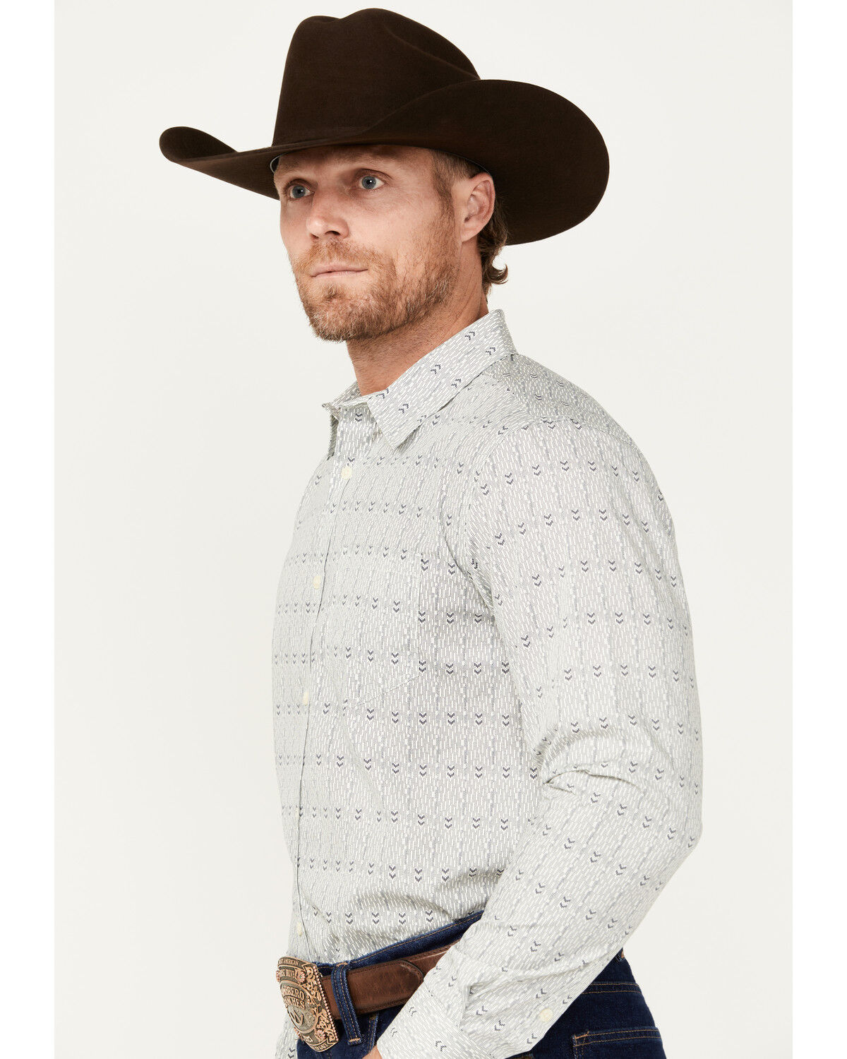 Image #2 - Gibson Trading Co Men's Arrow Down Southwestern Striped Print Long Sleeve Button-Down Western Shirt, Natural, hi-res