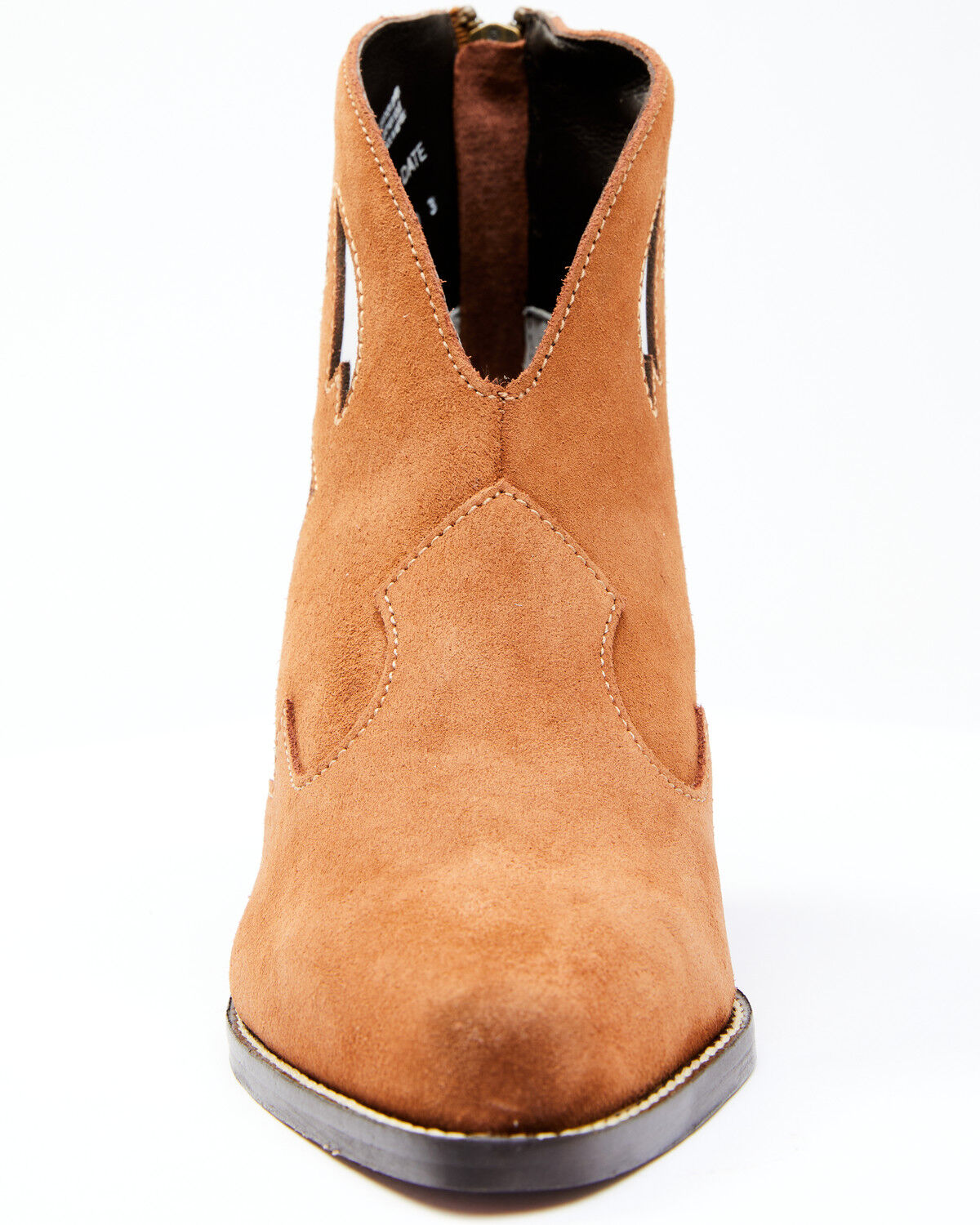 Image #3 - Dan Post Women's Embroidered Inlay Suede Fashion Booties - Snip Toe, Tan, hi-res