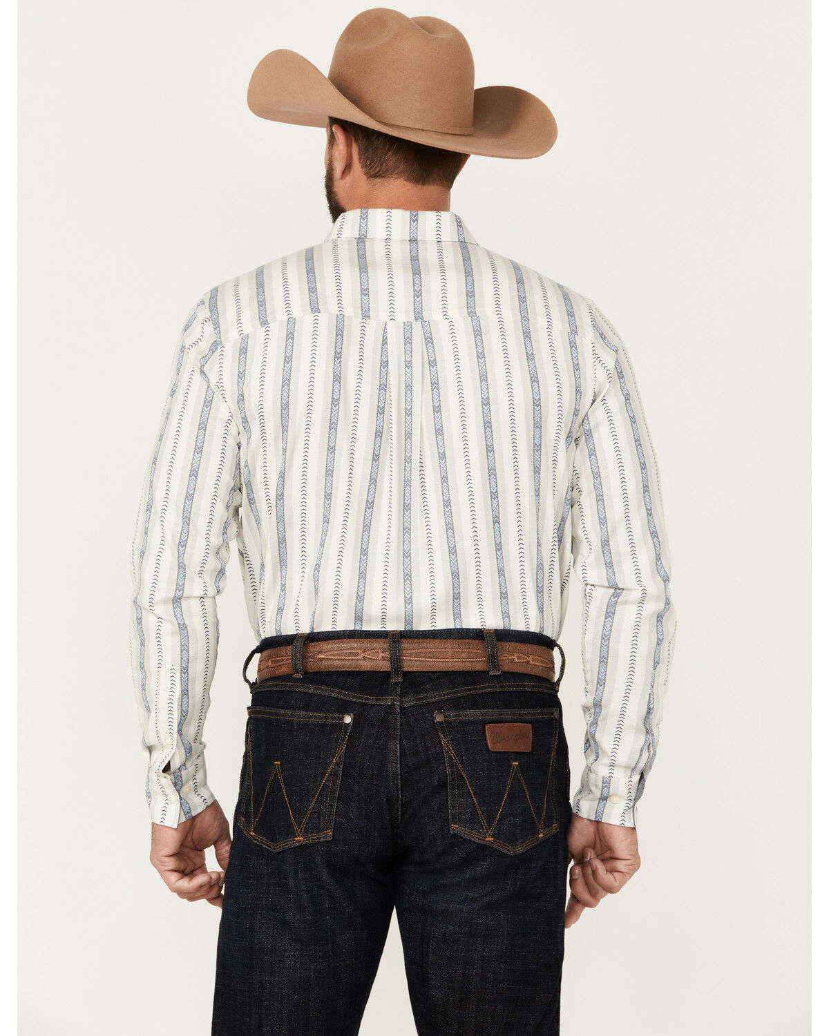 Image #4 - Cody James Men's Southwestern Striped Print Long Sleeve Button-Down Stretch Western Shirt, Ivory, hi-res