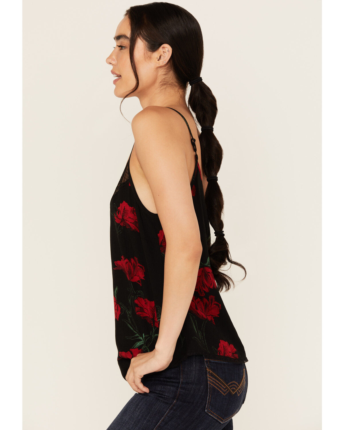 Image #2 - Idyllwind Women's Chase Floral Print Lace Trim Cami Tank, Black, hi-res