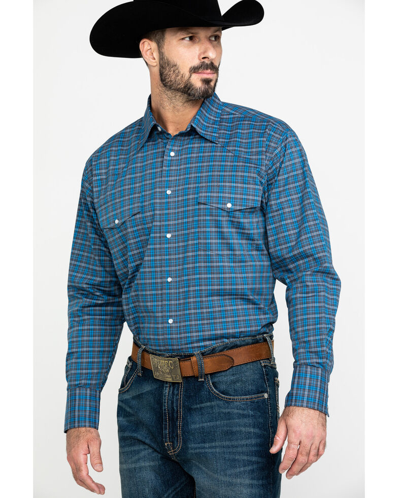 Wrangler Men's Wrinkle Plaid Small Multi Plaid Long Sleeve Western Shirt - Big & Tall , Blue, hi-res