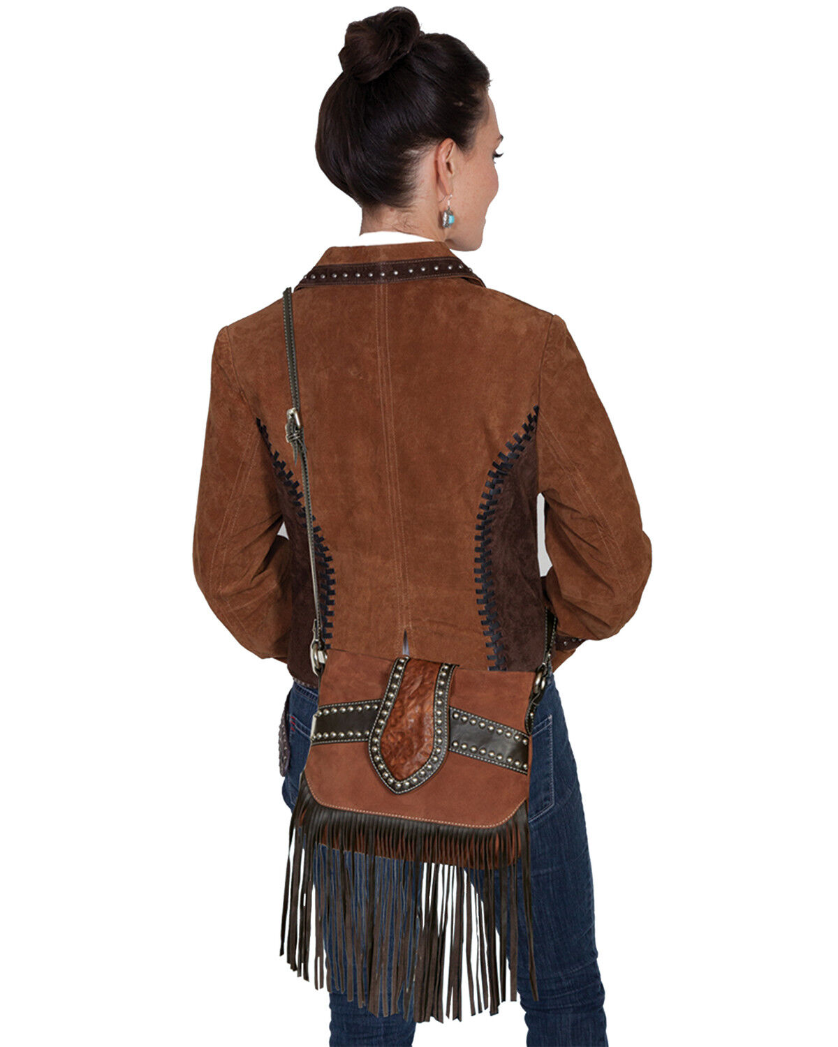 Image #1 - Scully Women's Suede Trim Fringe Handbag, Brown, hi-res