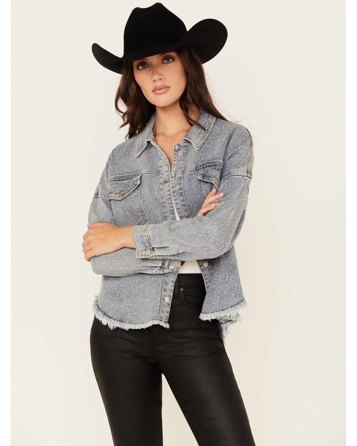 Image #1 - Veveret Women's Embellished Denim Jacket, , hi-res