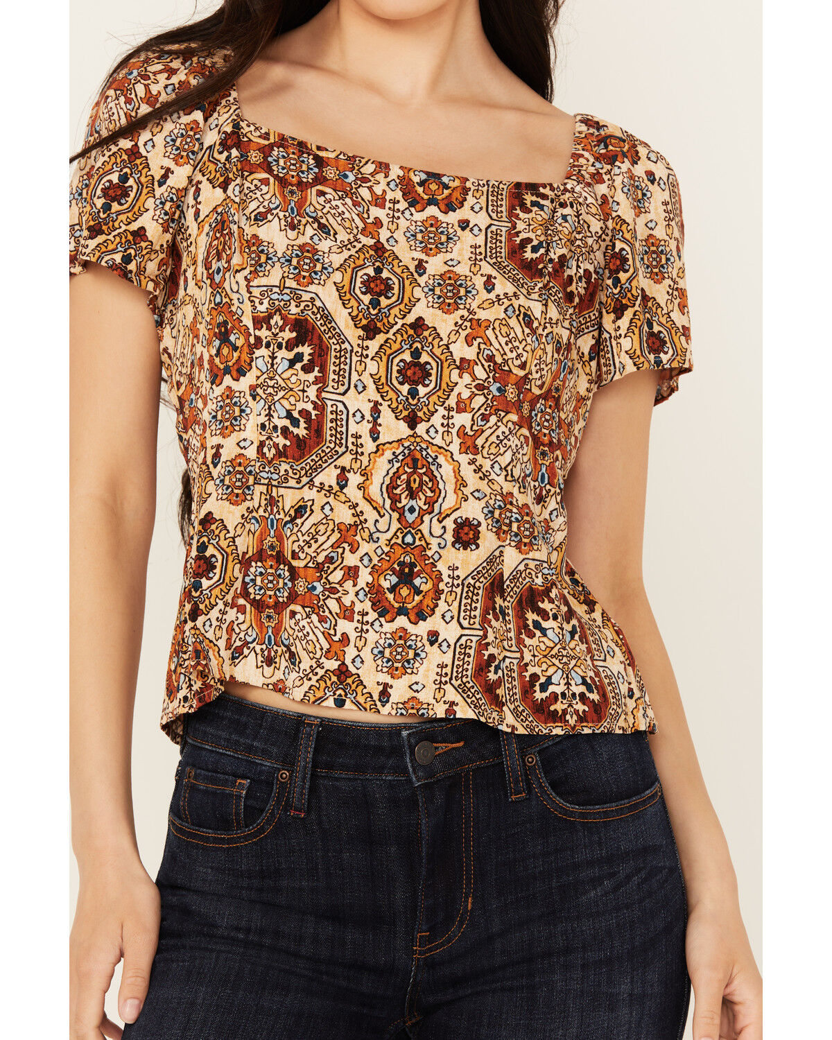 Image #3 - Idyllwind Women's Slaydon Tapestry Print Short Sleeve Shirt, Lt Brown, hi-res