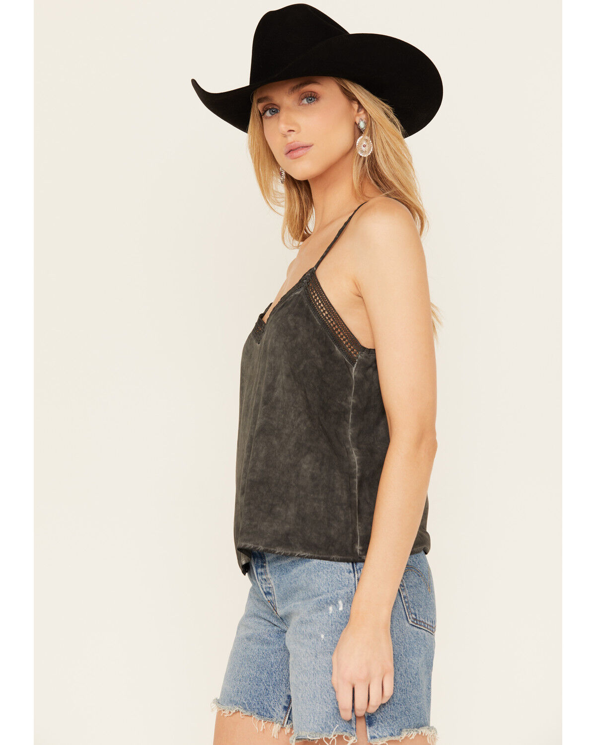 Image #2 - Wild Moss Women's Lace Trim Cami, Charcoal, hi-res