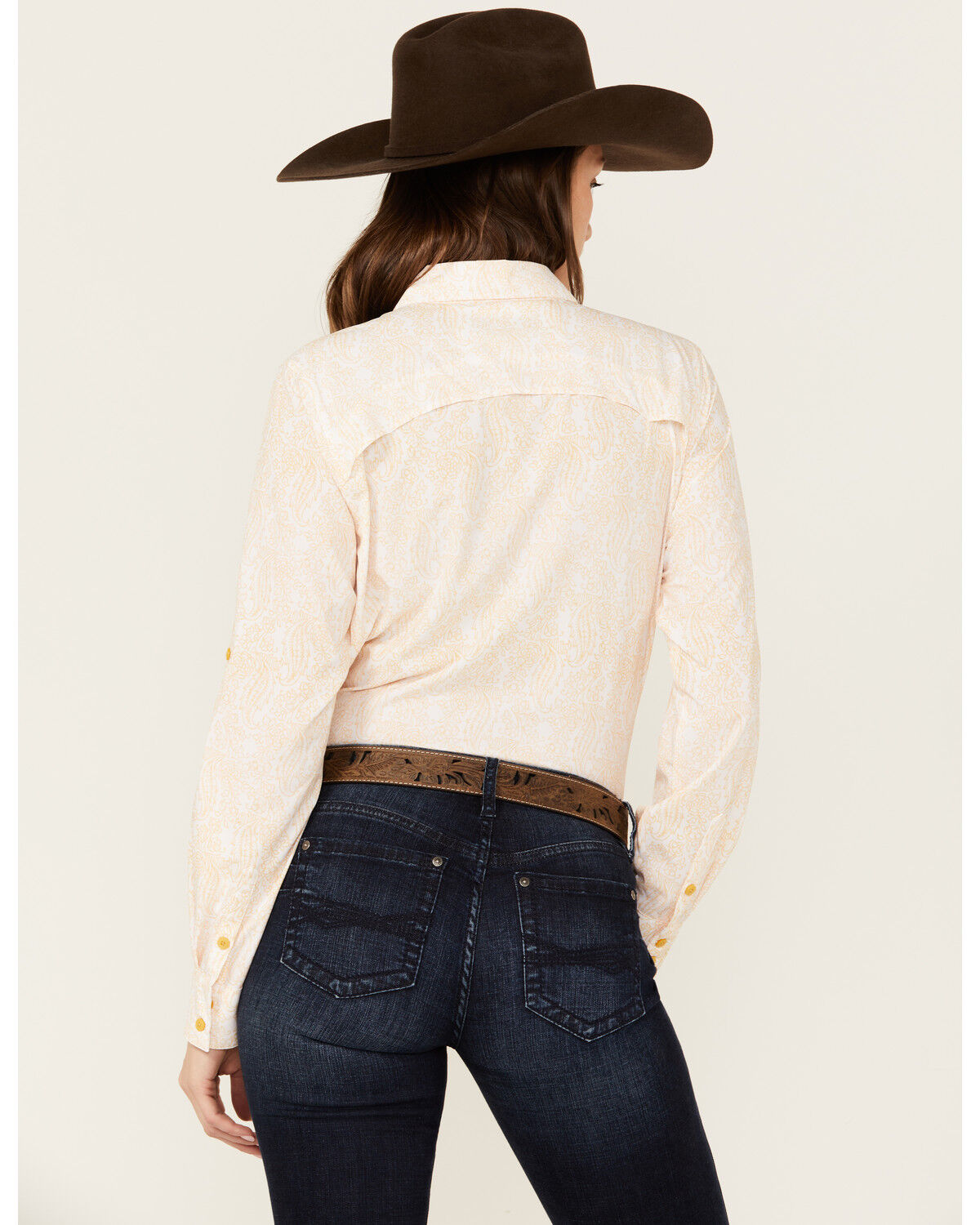 Image #4 - Ariat Women's Paisley Print VentTek Stretch Long Sleeve Button-Down Western Shirt, Yellow, hi-res