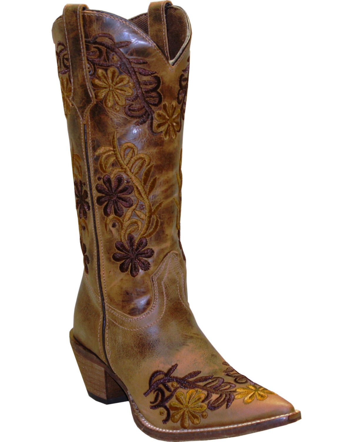 Image #1 - Abilene Women's Floral Western Boots - Snip Toe, Brown, hi-res