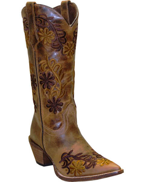 Abilene Women's Brown Floral Western Boots - Pointed Toe, Brown, hi-res