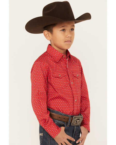 Image #2 - Wrangler 20x Boys' Geo Print Long Sleeve Western Snap Shirt, Red, hi-res