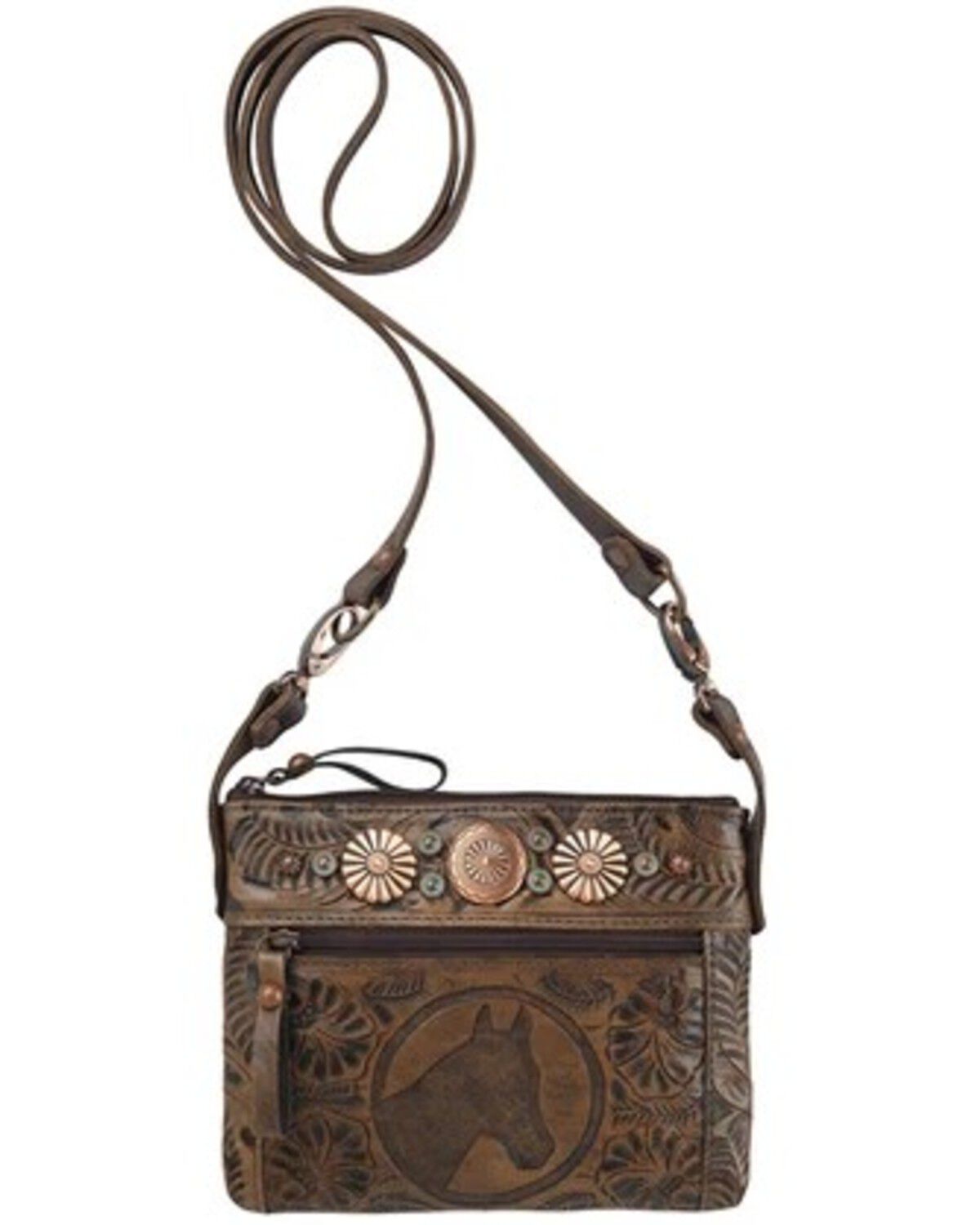 American West Women's Western Crossbody Bag, Distressed Brown, hi-res