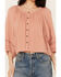Image #3 - Cleo + Wolf Women's Brie Crochet Trim Long Sleeve Shirt, Peach, hi-res