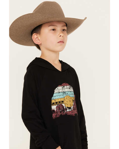 Image #2 - Rock & Roll Denim Boys' Sunset Graphic Hooded Sweatshirt, Black, hi-res