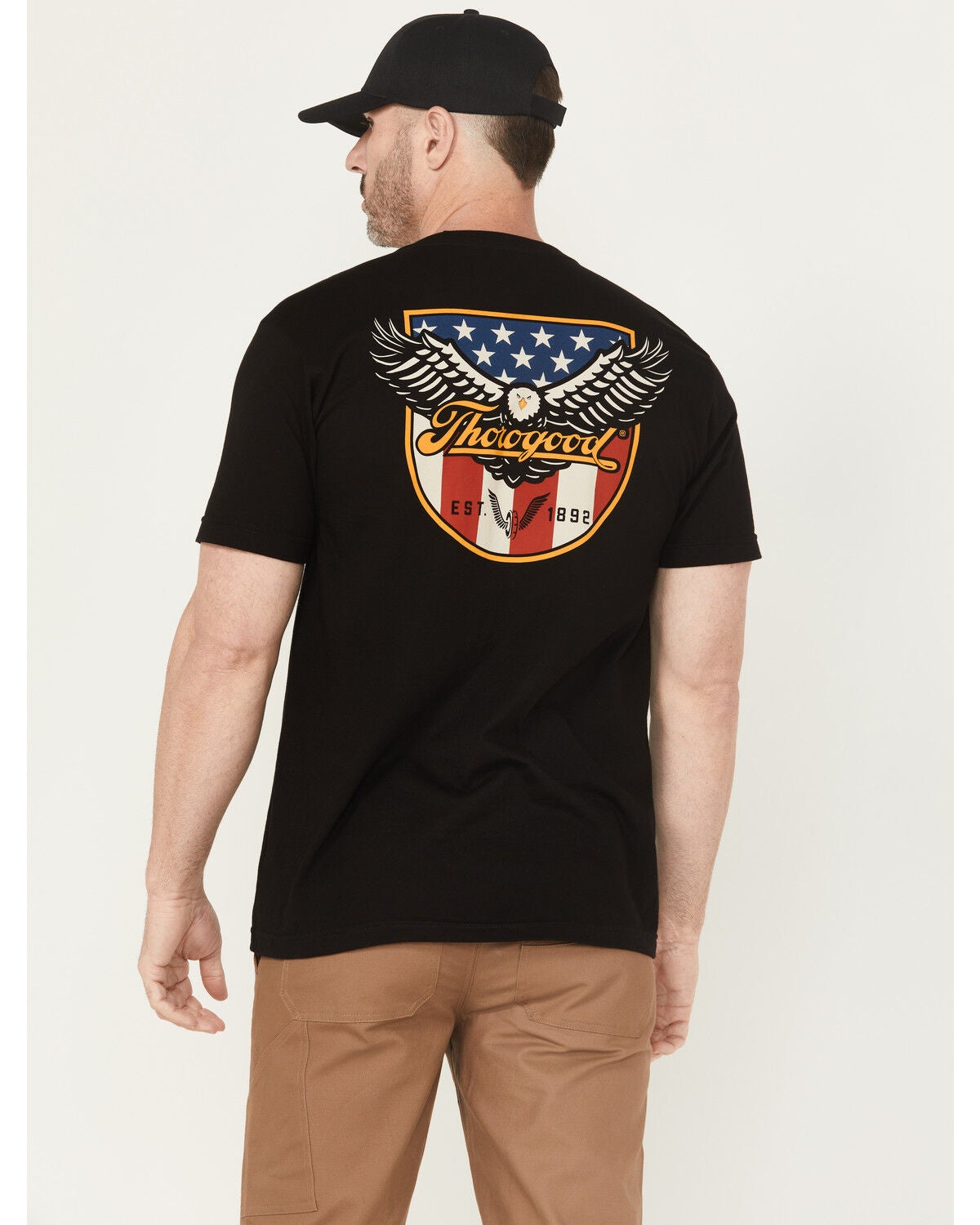 Thorogood Men's Eagle Shield Short Sleeve Pocket Work T-Shirt, Black, hi-res