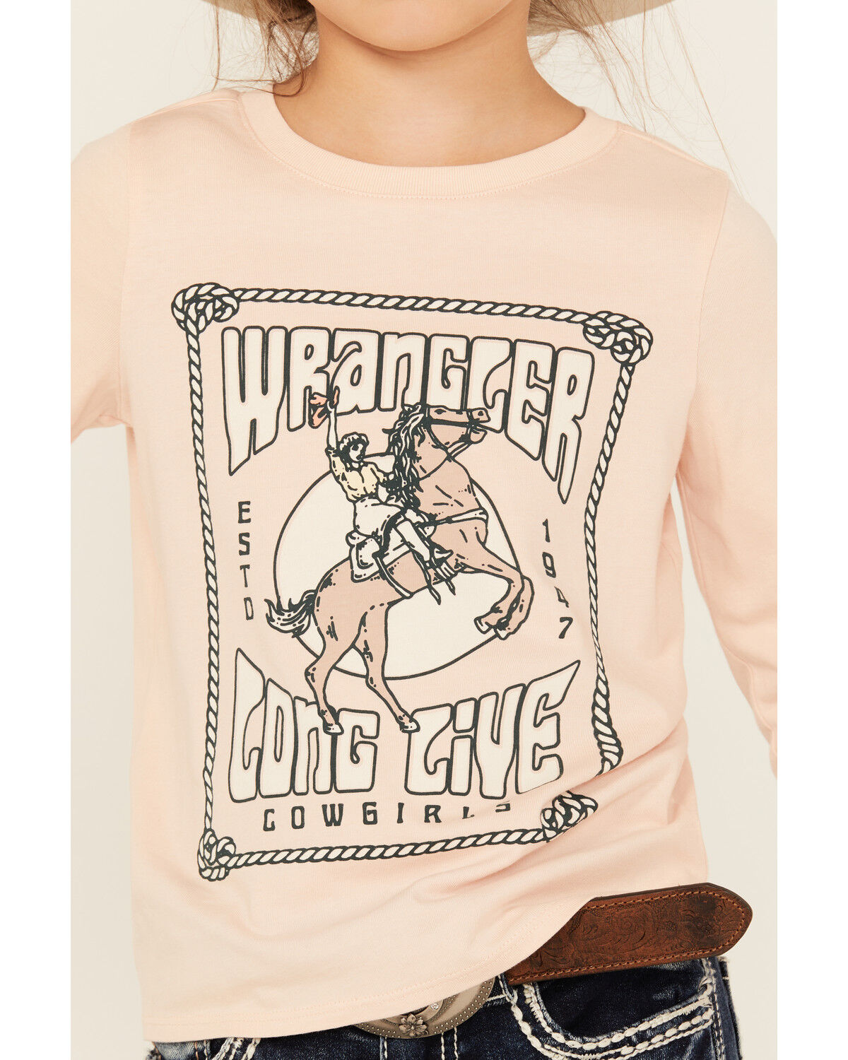 Image #3 - Wrangler Girls' Long Live Cowgirls Long Sleeve Graphic Shirt, Pink, hi-res