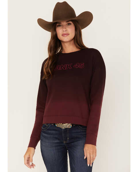RANK 45 Women's Long Sleeve Ombre Pullover Sweater, Burgundy, hi-res