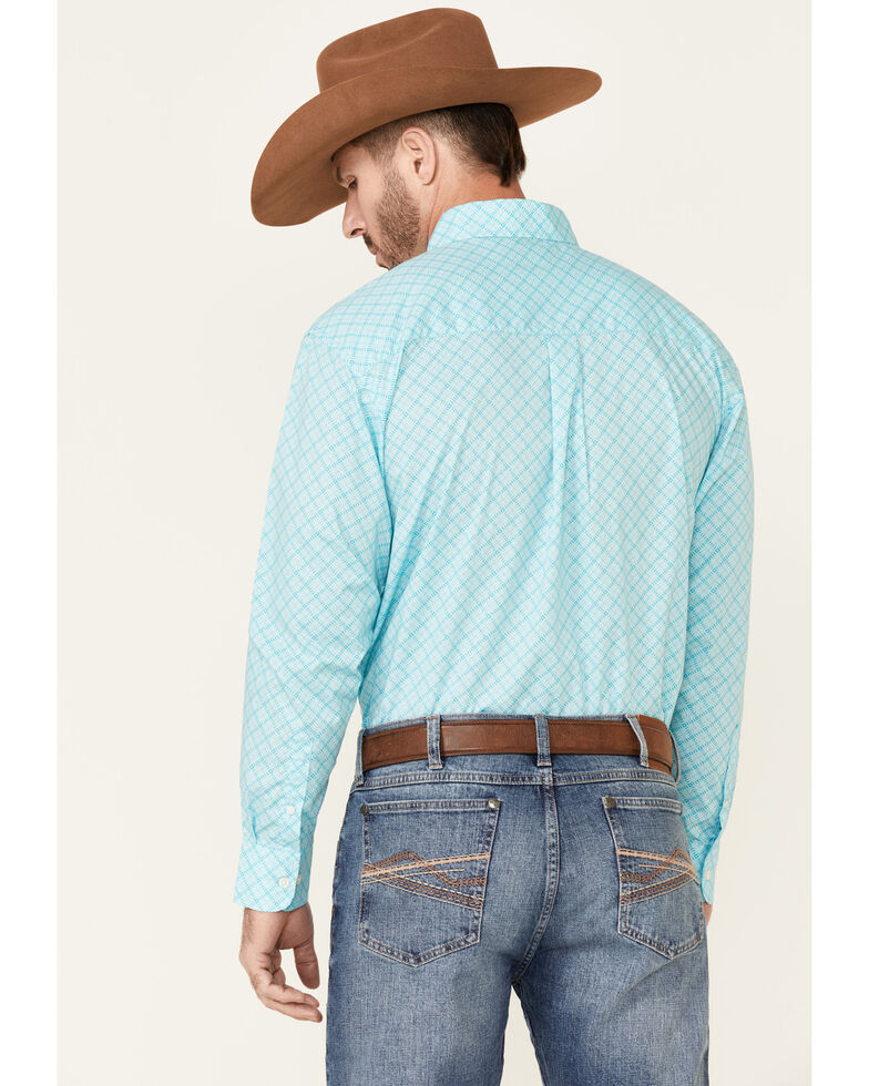 Wrangler Men's Classic Turquoise Geo Print Long Sleeve Button-Down Western Shirt , Turquoise, hi-res