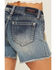 Image #4 - Grace In LA Women's Light Wash Mid Rise Floral Embroidered Cutoff Stretch Denim Short's, Light Wash, hi-res