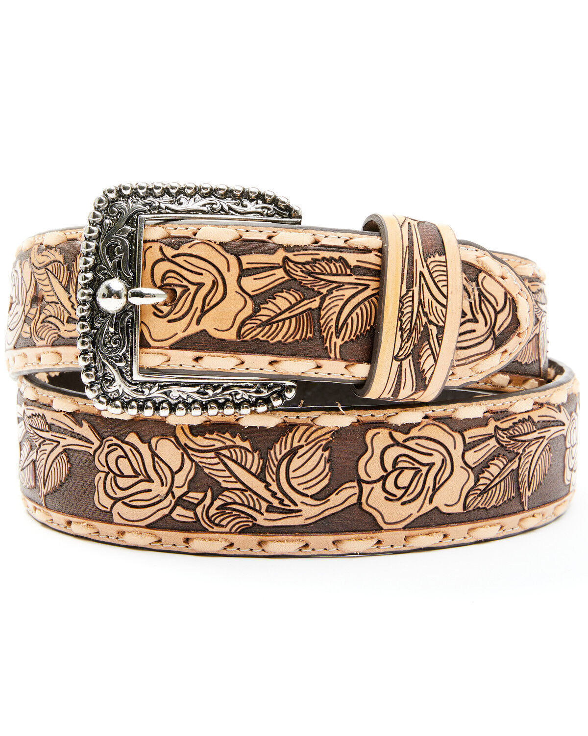Image #1 - Idyllwind Women's Just A Rose Tooled Belt, Brown, hi-res