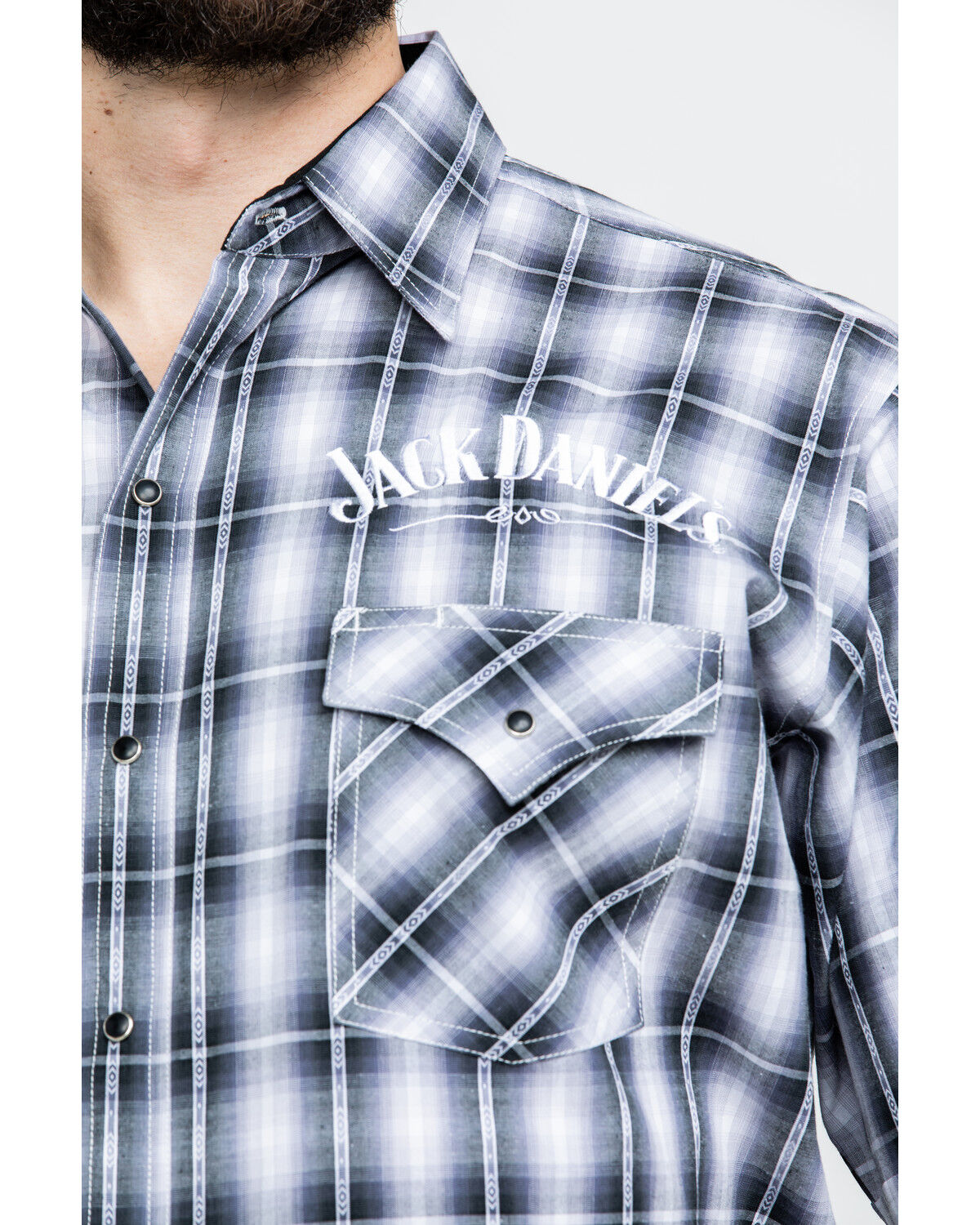 Image #4 - Jack Daniel's Men's Textured Plaid Print Short Sleeve Western Shirt, Black, hi-res