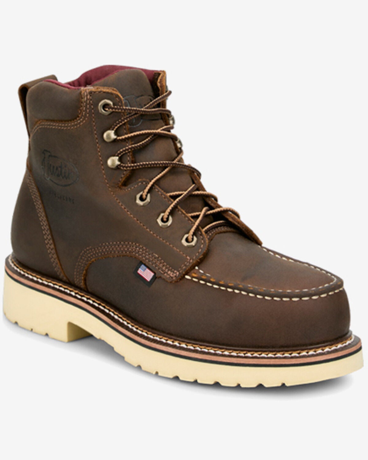Justin Men's 6" Homeland Akron Waterproof Moc Work Boots - Steel Toe, Brown, hi-res