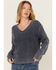 Image #2 - Cleo + Wolf Women's Clark Acid Wash Cable Knit Sweater, Blue, hi-res
