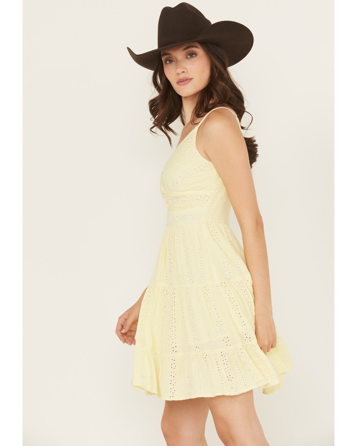 Image #2 - Angie Women's Eyelet Sleeveless Mini Dress, Yellow, hi-res