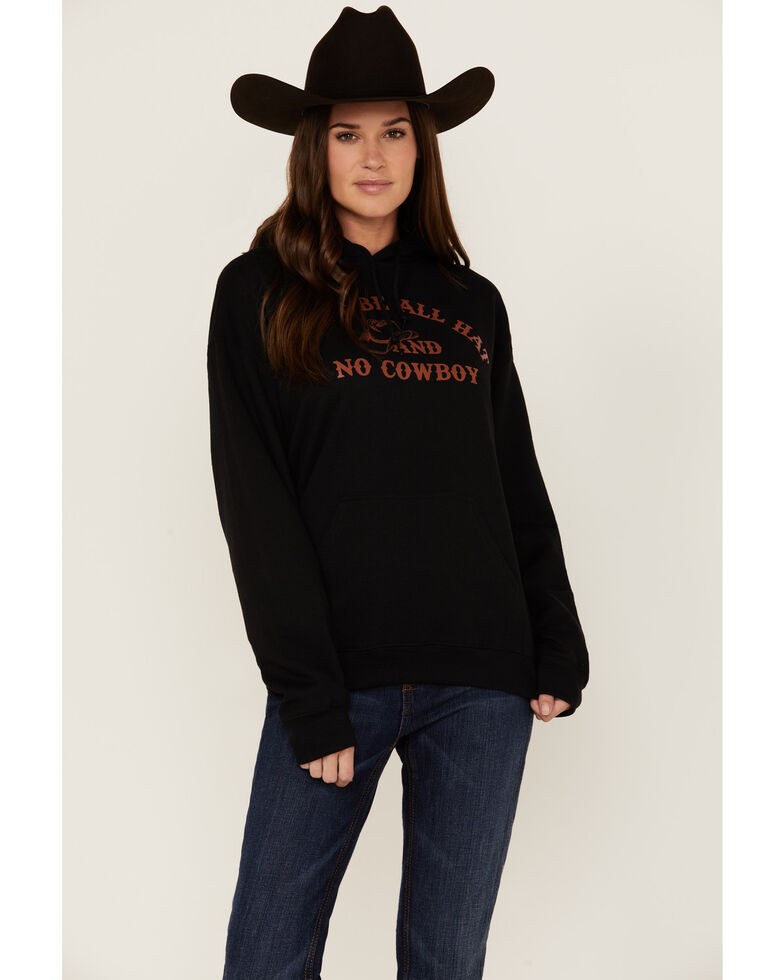 Goodie Two Sleeves Women's Don't Be All Hat & No Cowboy Black Graphic Pullover Hoodie, Black, hi-res