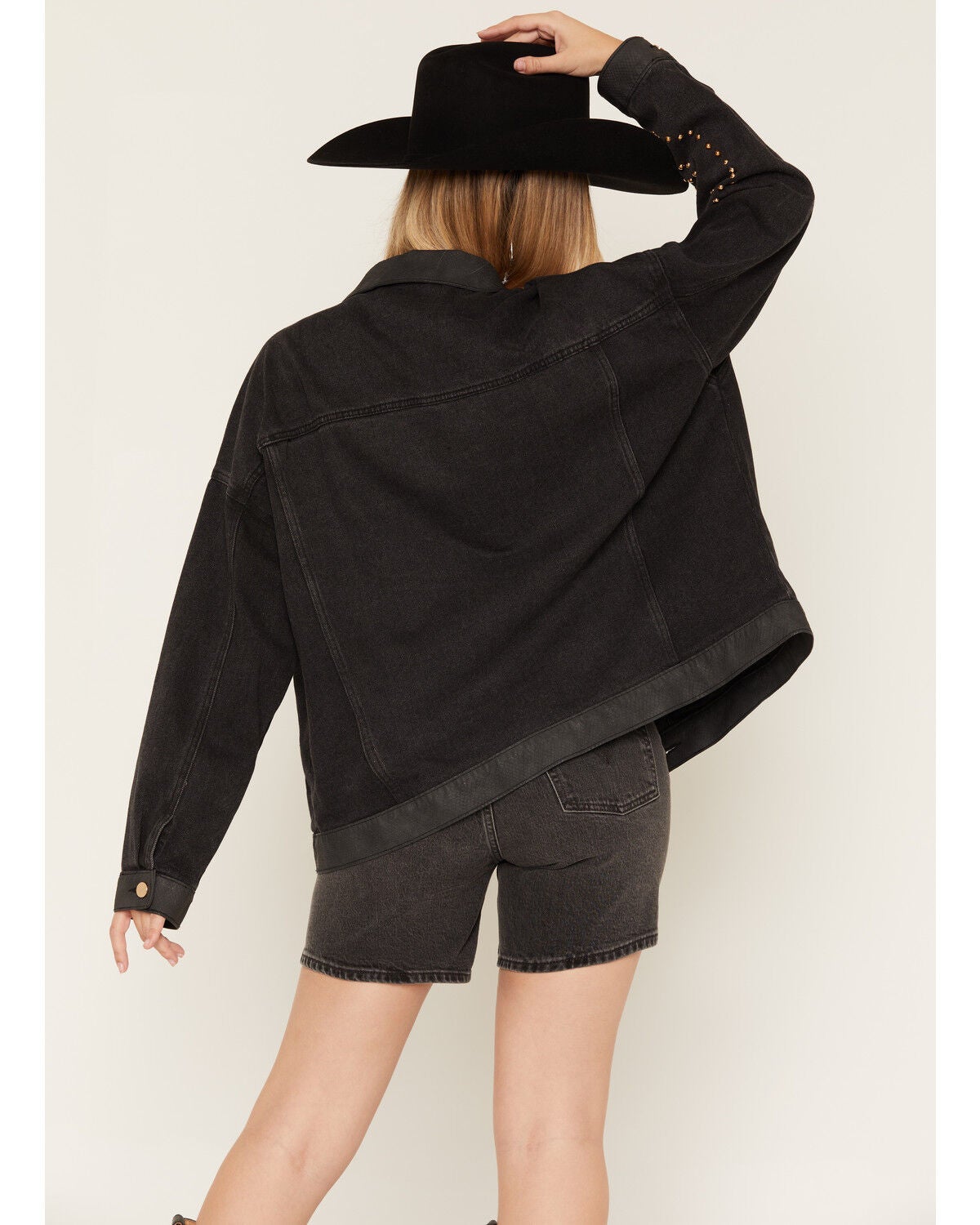 Image #4 - Azalea Wang Women's Studded Button-Down Denim Jacket, Black, hi-res