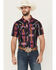 Image #1 - Rock & Roll Denim Men's Boot Barn Exclusive TEK Southwestern Striped Short Sleeve Snap Shirt, Black, hi-res