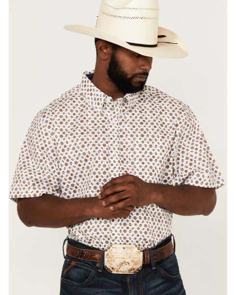 RANK 45 Men's Buford Geo Print Short Sleeve Button-Down Western Shirt , White, hi-res