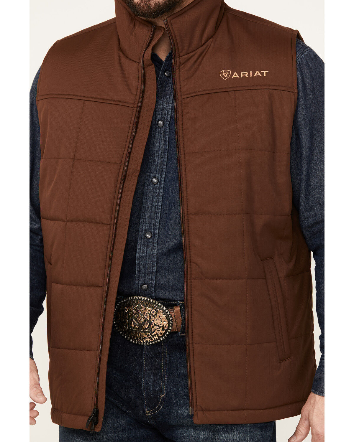 Image #3 - Ariat Men's Crius Solid Insulated Concealed Carry Vest - Big, Medium Brown, hi-res