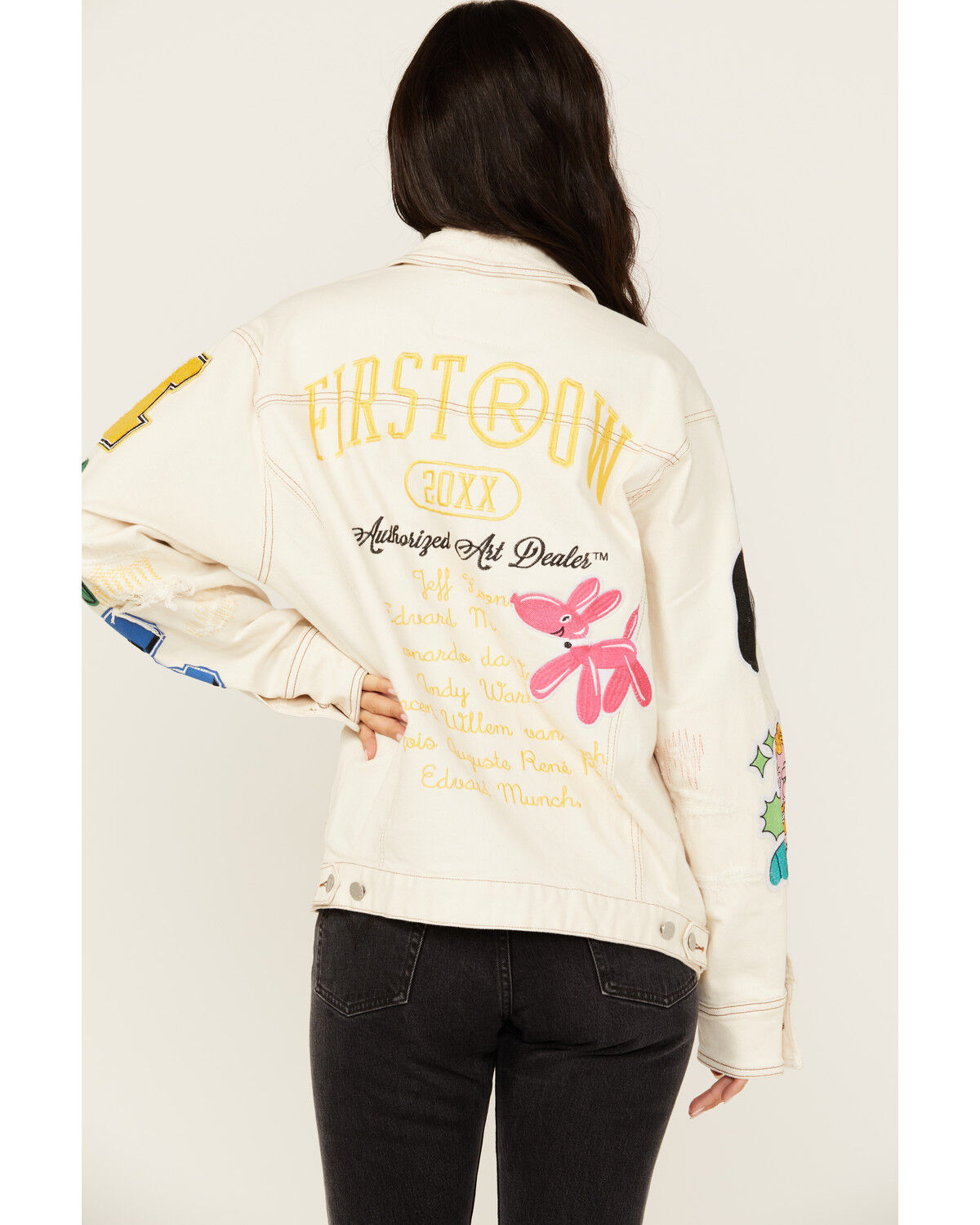 Image #4 - First Row Women's Embroidered Denim Jacket, Khaki, hi-res