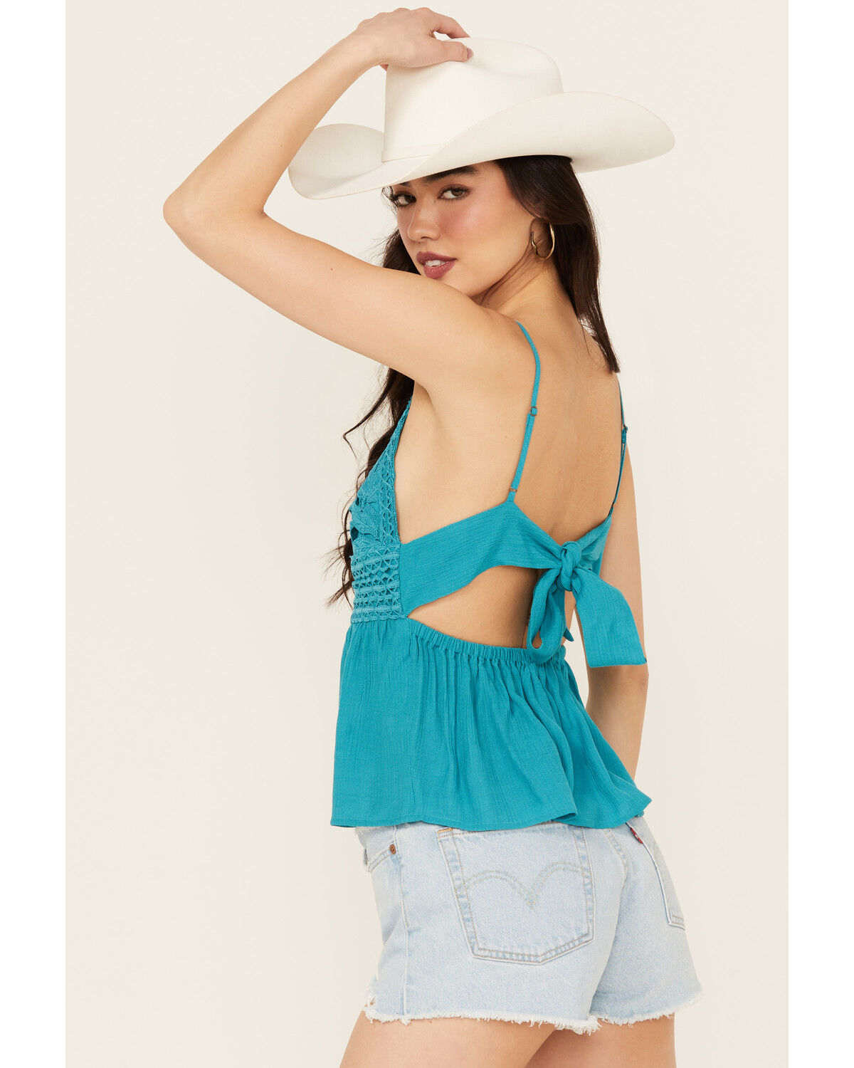 Image #4 - Shyanne Women's Lace Bustier Crinkle Top, Medium Blue, hi-res